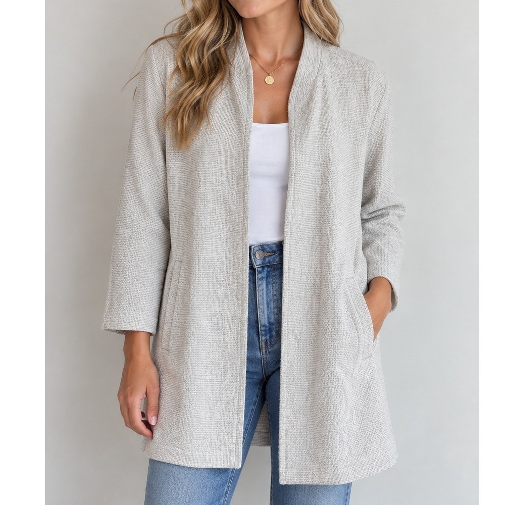 Eileen Fisher Organic Cotton Textured Open Front Cardigan Quiet Luxury Minimal